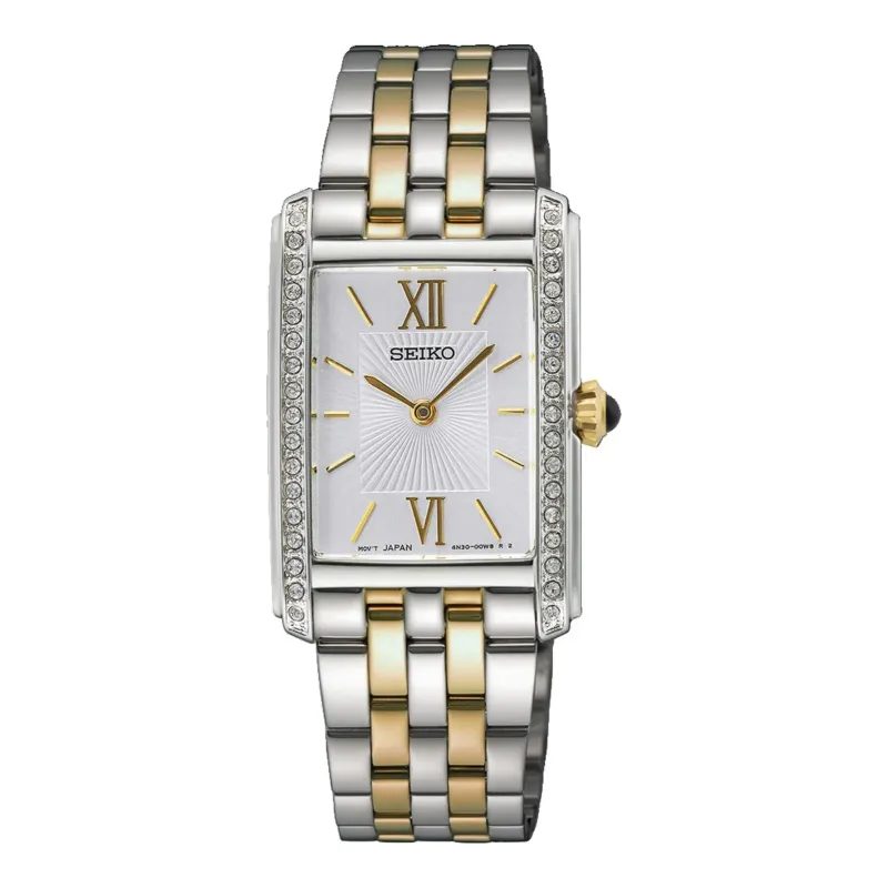 Seiko Classic Rectangular Quartz 23 mm Stainless Steel White Ladies Watch SWR093P1