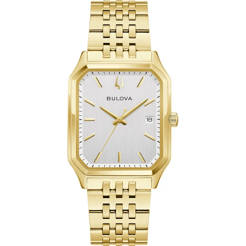 Bulova We Are All Here, Analog Quartz, rectangular stainless steel case, gold men's watch 97B236