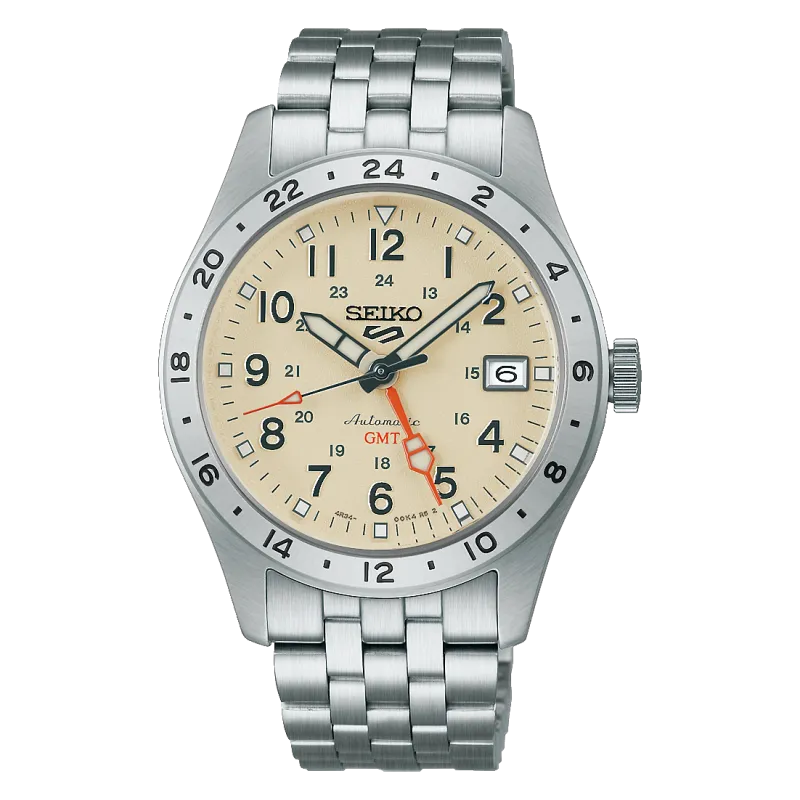 Seiko 5 Sports Automatic GMT 39mm, Stainless Steel, Ivory Men's Watch HDB002K1