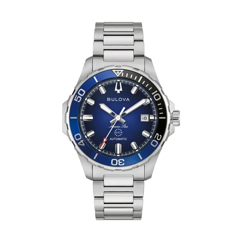 Bulova Marine Star Automatic Blue Steel Bracelet Mens Watch 98B466