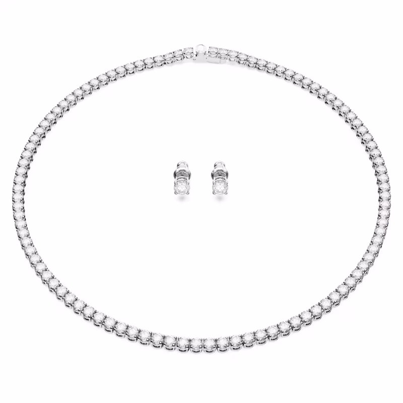 Swarovski Matrix Tennis Set Round Cut, White, Rhodium Plated