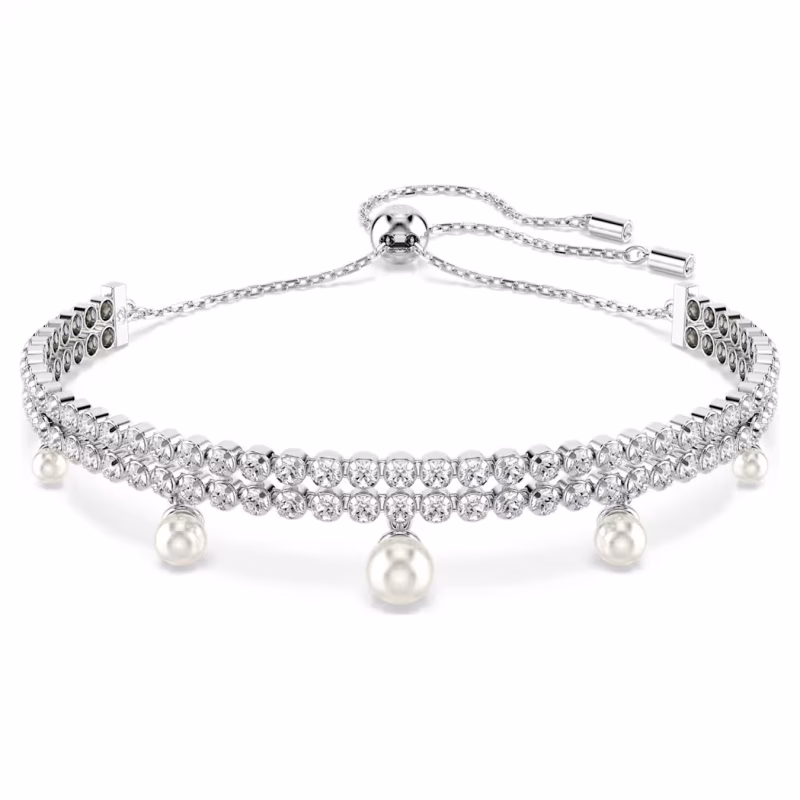 Swarovski Ariana Grande x Swarovski bracelet, crystal pearl, round cut, white, rhodium-plated