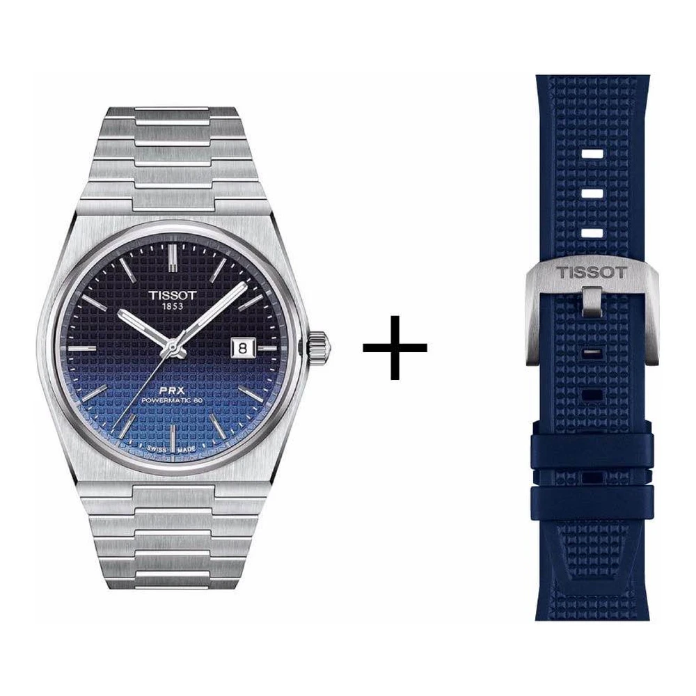 Tissot PRX Gradient men's watch T137.407.11.051.01 set with blue rubber strap