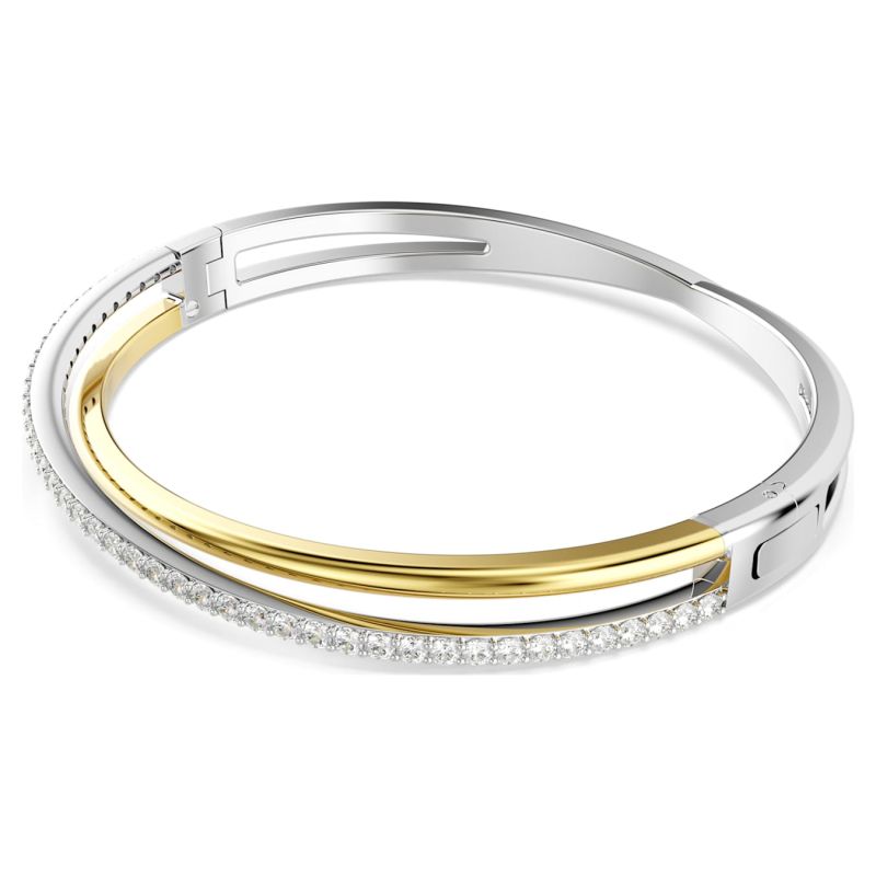 Swarovski Hyperbola bangle, size M, round cut, metal mix, silver/gold