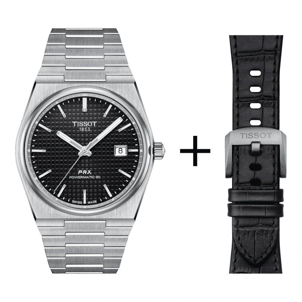 Tissot PRX men's watch T137.407.11.051.00 set with black leather strap