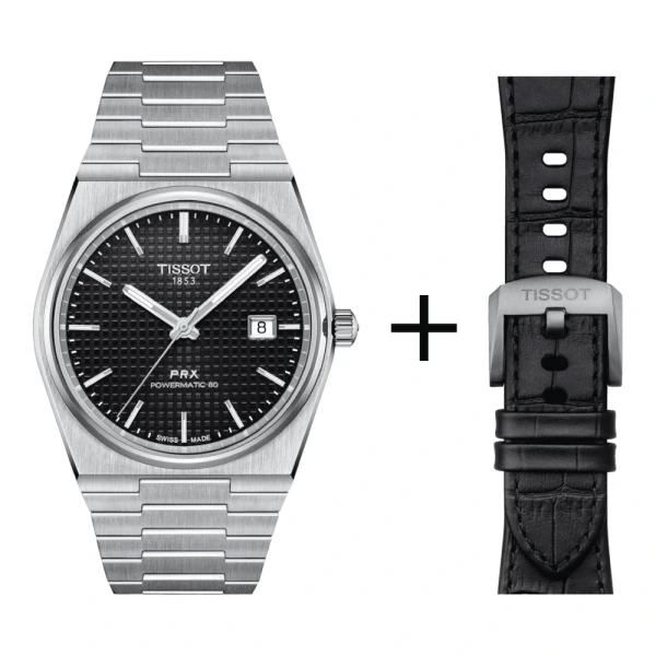 Tissot PRX men's watch T137.407.11.051.00 set with black leather strap