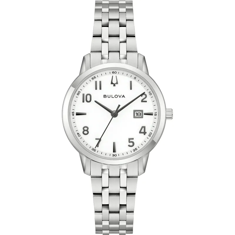Bulova Classic Quartz, Stainless Steel White, 31mm Ladies' Watch 96M174