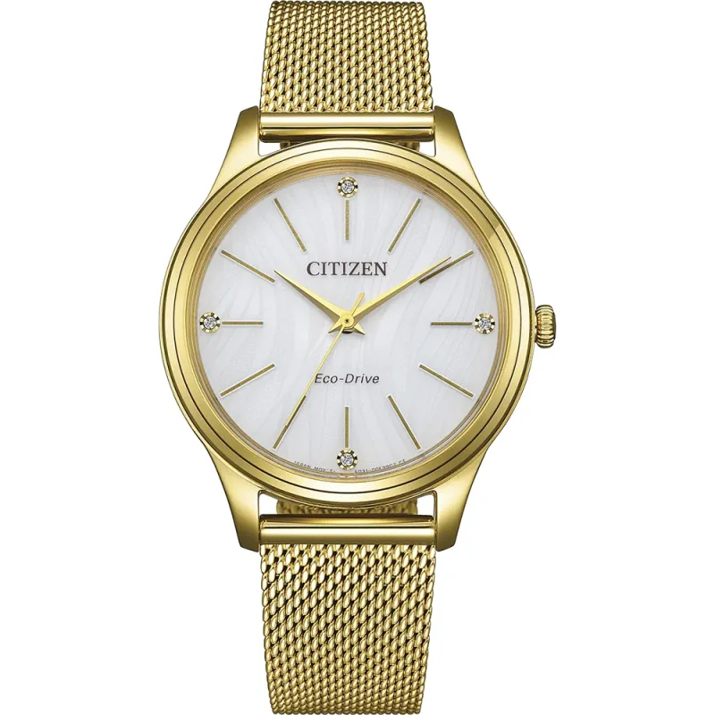 Citizen Eco-Drive Analog Quartz Stainless Steel White, 34mm, Milanese Strap Women's Watch EM1222-87A
