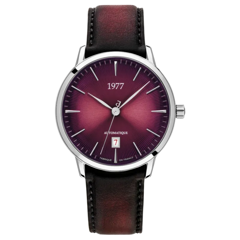 1977 EDMOND Automatik, 40 mm, Zifferblatt Weinrot, Lederband Weinrot, Men's Watch 1977P01155