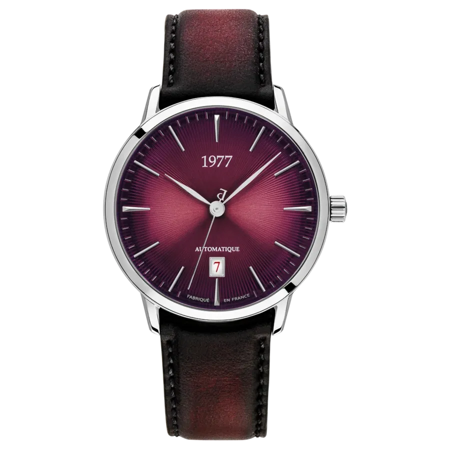 1977 EDMOND Automatik, 40 mm, Zifferblatt Weinrot, Lederband Weinrot, Men's Watch 1977P01155