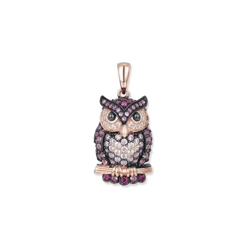 At the time, Rosi the Owl pendant, 18K rose gold plating with sparkling cubic zirconia