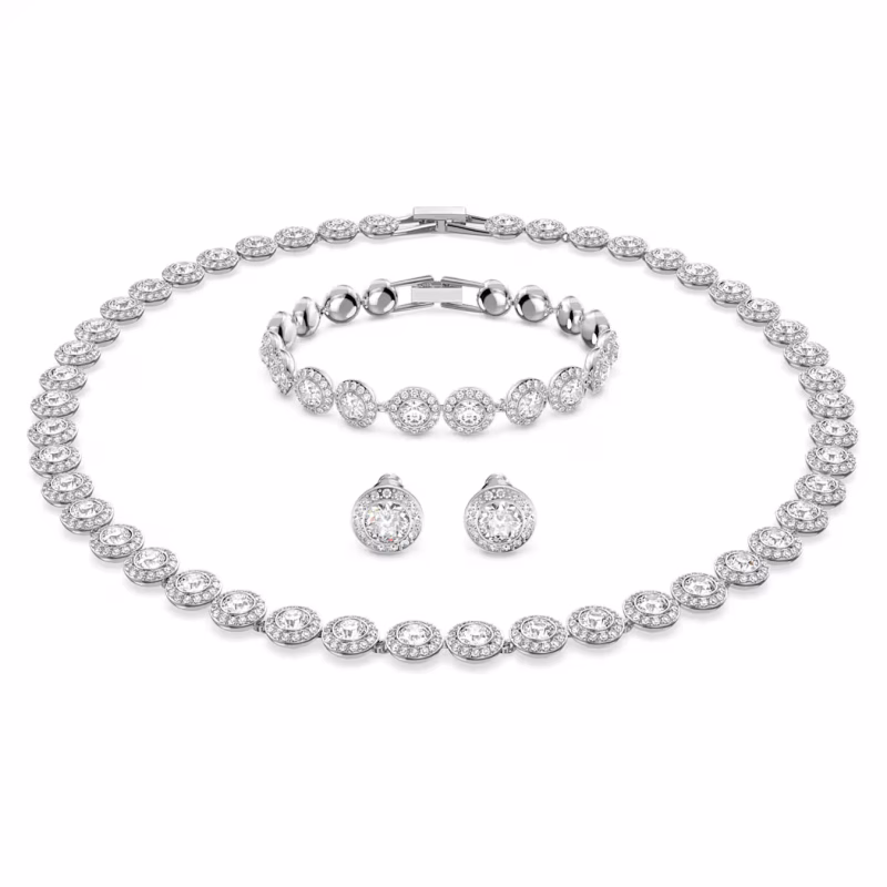 Swarovski Una Angelic Set, 3-piece, round cut, white, rhodium-plated
