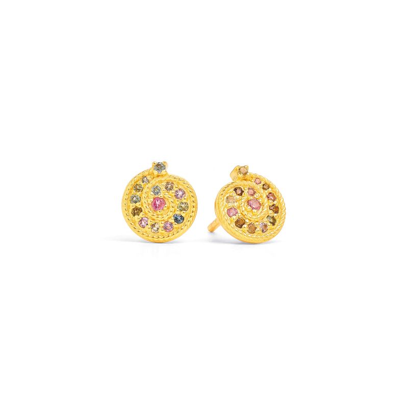 Bernd Wolf plug, spiral design line, maritime, tourmaline, 24-karat gold plated