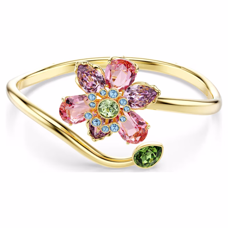 Swarovski Idyllia bangle, various cuts, flower, multicoloured, 18k gold plated