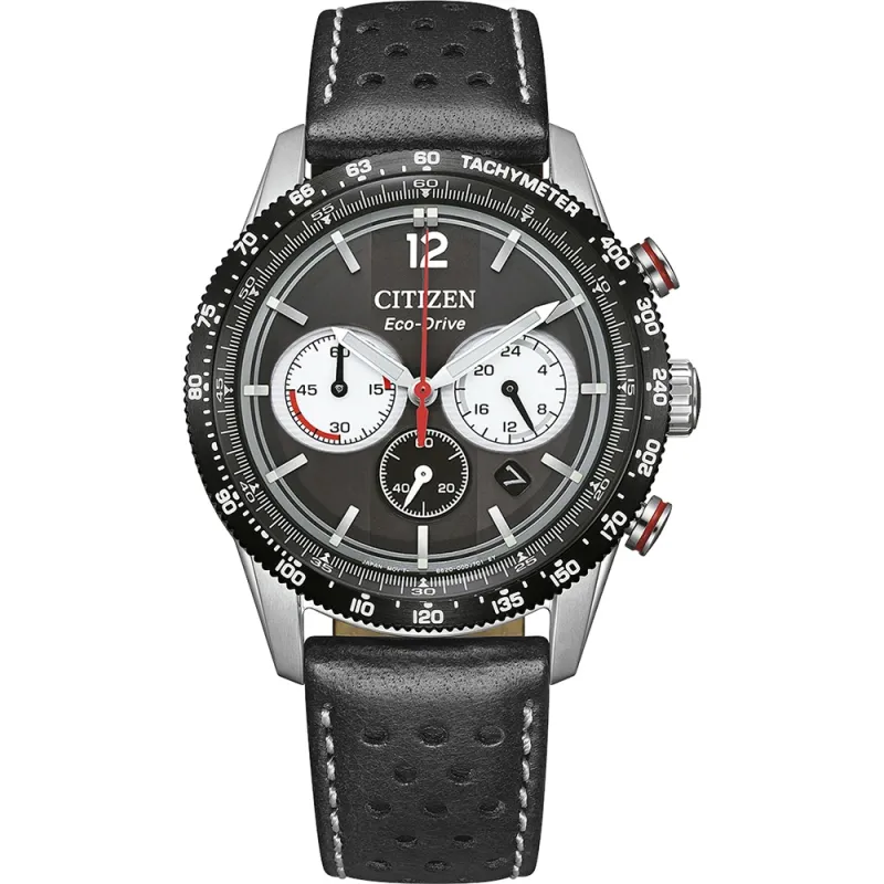 Citizen Eco-Drive Racing Chronograph, black leather, 39.9mm men's watch CA4717-06E