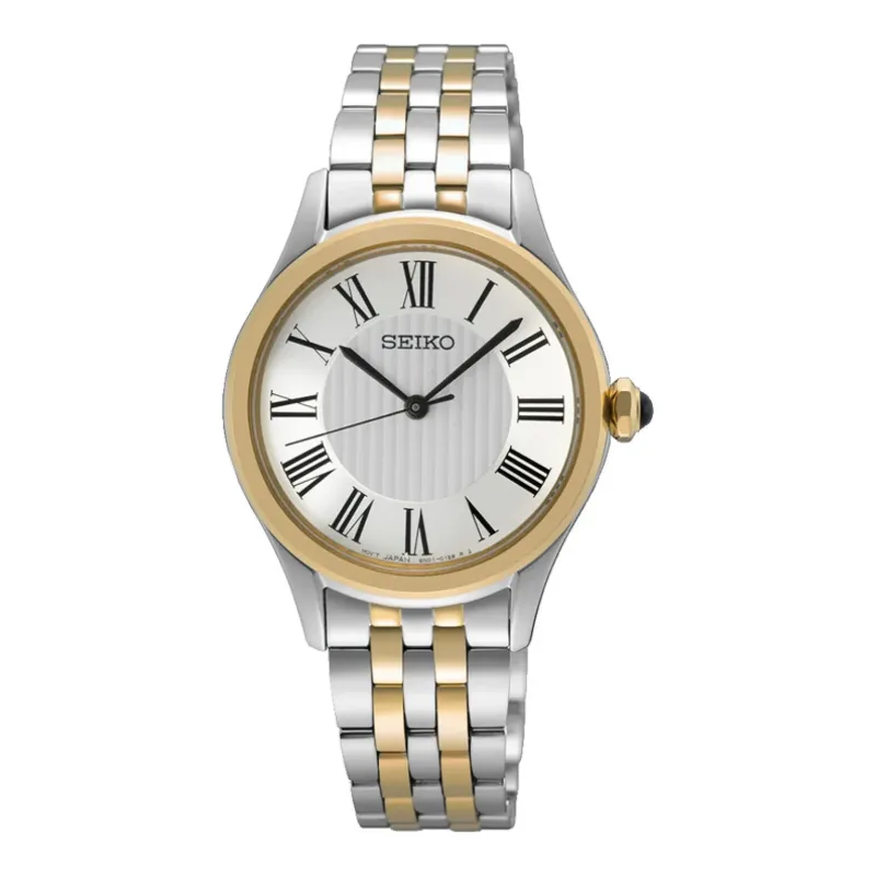 Seiko Classic Quartz 30 mm Gold Tone Silver Ladies Watch SUR612P1