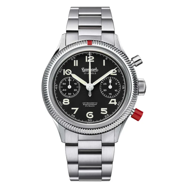 Hanhart 417 ES 1954 Heritage Flyback 39 mm Steel Bracelet Silver Men's Watch H701.212-6428