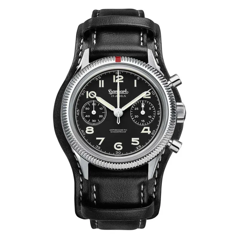 Hanhart 417 ES 1954 39 mm Leather Strap Black Men's Watch H701.210-7010