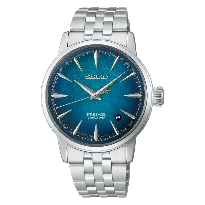 Seiko PRESAGE Automatic 3-Hand Watch, 22cm Strap Length, Stainless Steel, Emerald Mist Blue Men's Watch HCB001J1