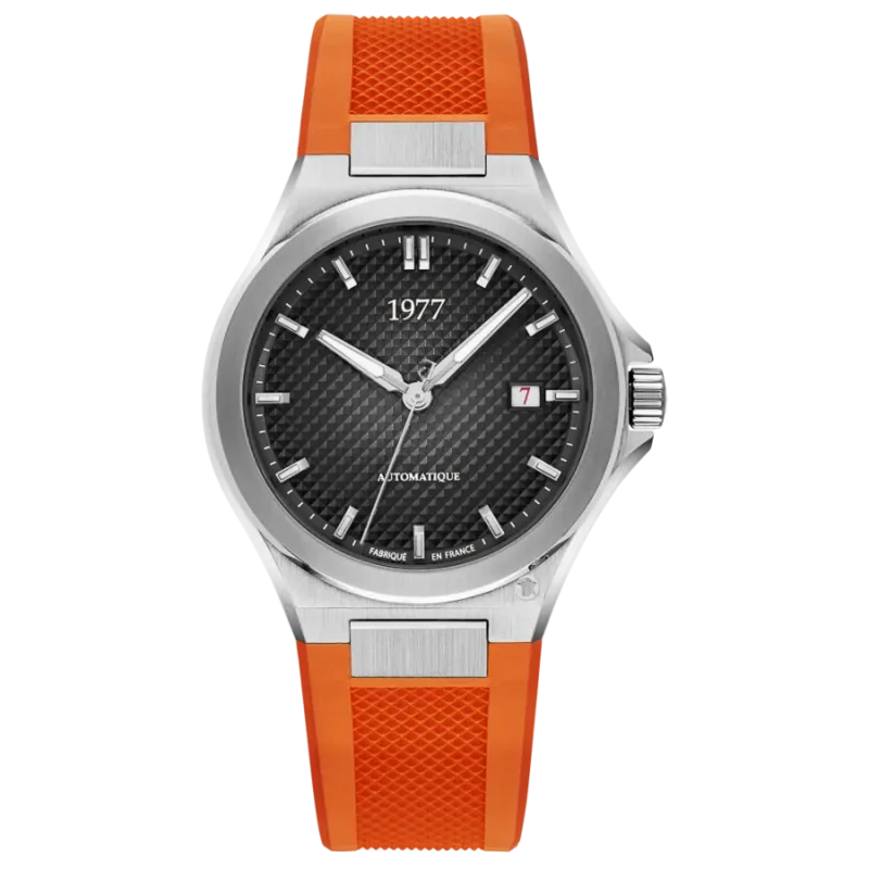 1977 ARSENE Automatik, 41 mm, Zifferblatt Schwarz, Kautschukband FKM Orange, Men's Watch 1977P02138