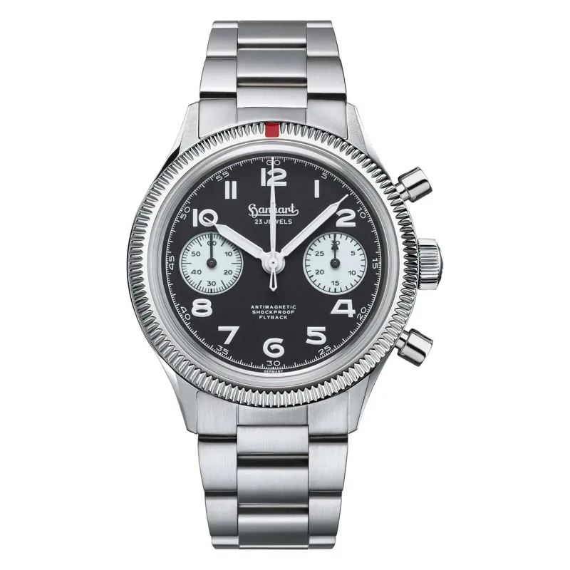 Hanhart 417 ES 1954 Flyback Reverse Panda 39 mm Steel Bracelet Silver Men's Watch H701.211-6428