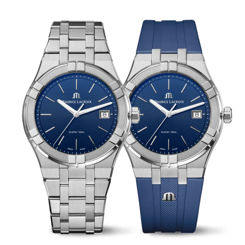 Maurice Lacroix Aikon Quartz Date 40mm, quartz movement, blue, including spare strap, rubber and stainless steel men's watch AI1108-SS00F-430-C