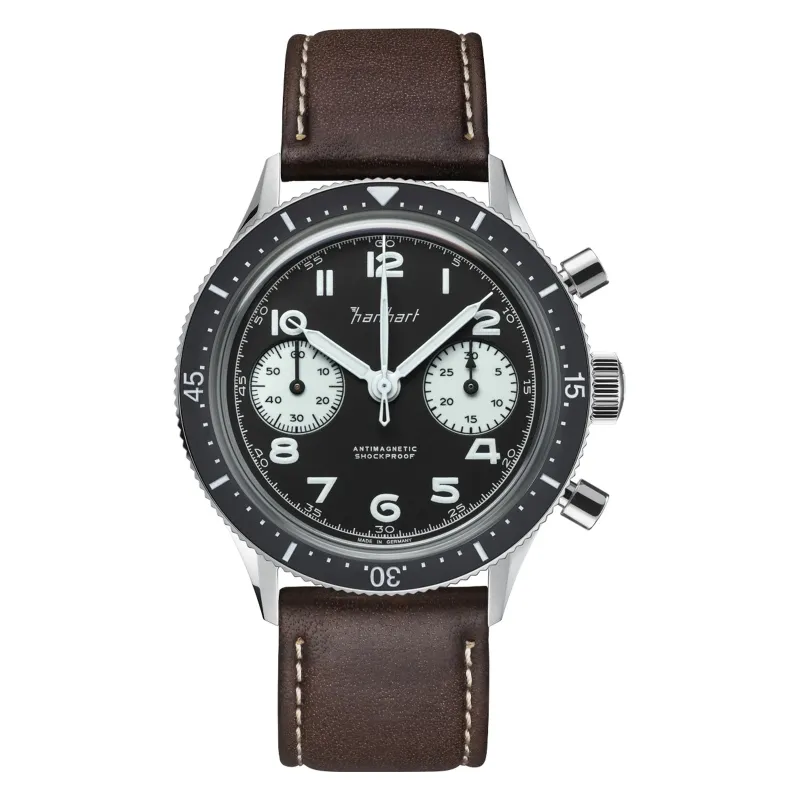 Hanhart 415 ES Reverse Panda 39 mm Leather Strap Dark Brown Men's Watch H703.211-8110