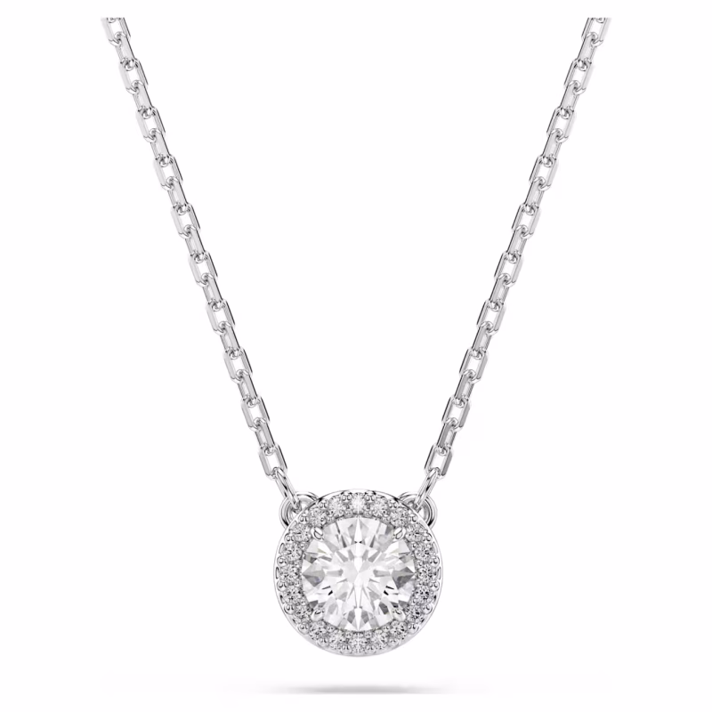 Swarovski Una Angelic pendant, round cut, pavé, white, rhodium-plated