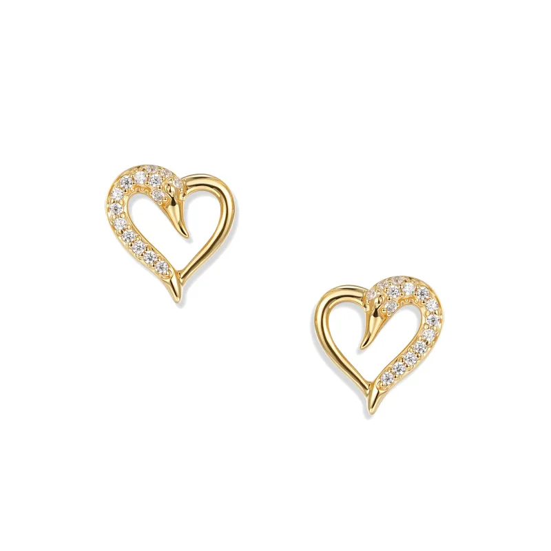 At the time, Crystal Swan Heart Earrings, 18K gold plated, cubic zirconia