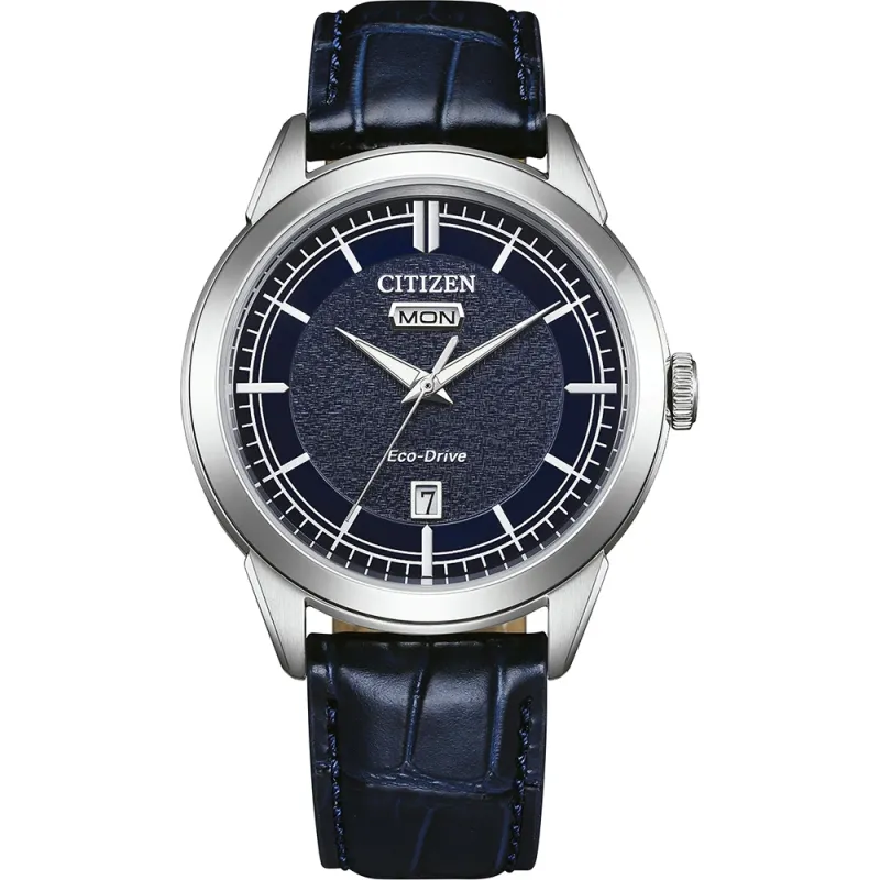 Citizen Eco-Drive Classic Day-Date Leather Blue, 40.5mm Men's Watch AW0151-00LC