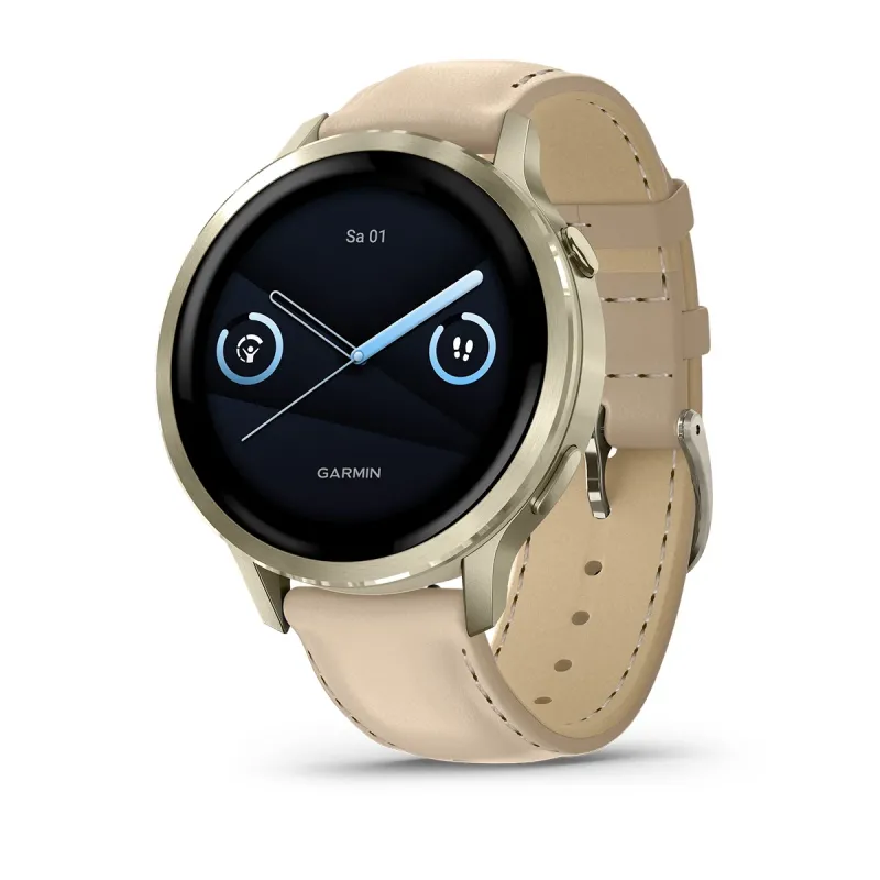 Garmin Venu® 4 - 41 mm Beige/Lunar Gold with 18 mm Light Sand quick-release leather strap Unisex Watch 010-03013-03