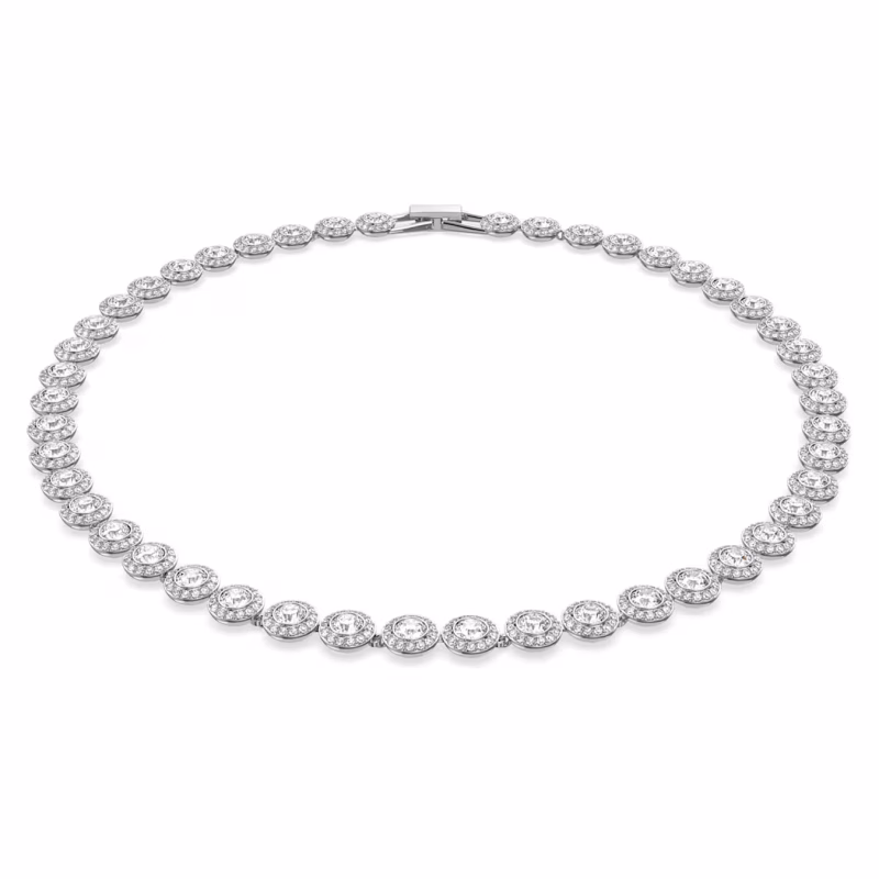 Swarovski Una Angelic Halskette Rundschliff, Mittel, Weiß, Rhodiniert