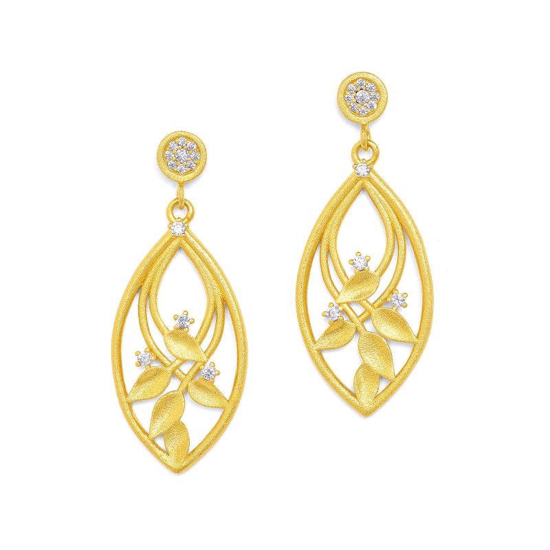 Bernd Wolf Driluni earrings design line Leaves, zirconia, 24-carat gold-plated 1540023156