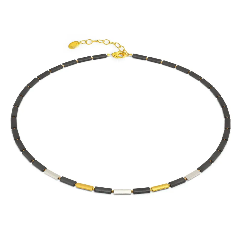 Bernd Wolf Ontario necklace design line Basics, matt hematite, black, gold 84425276-V46