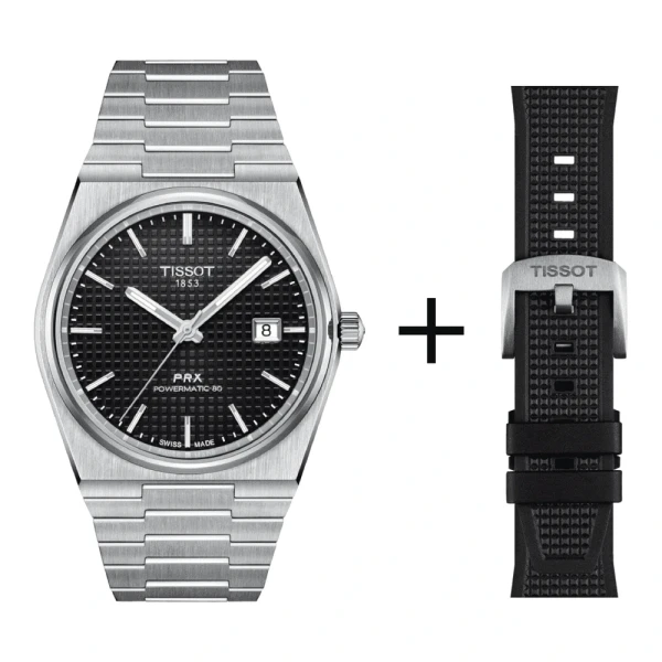 Tissot PRX men's watch T137.407.11.051.00 set with black rubber strap