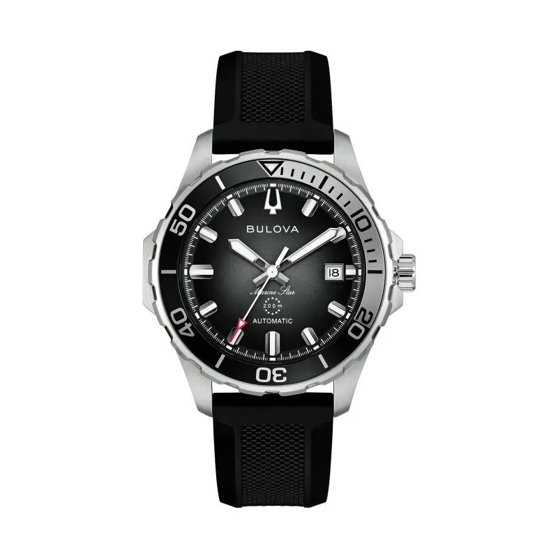 Bulova Marine Star Automatic Black Resin Strap Mens Watch 98B465