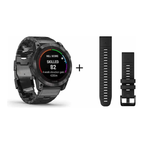 Garmin fēnix® 7X Pro Sapphire Solar Carbon Gray Titanium with titanium bracelet and silicone strap 010-02778-30