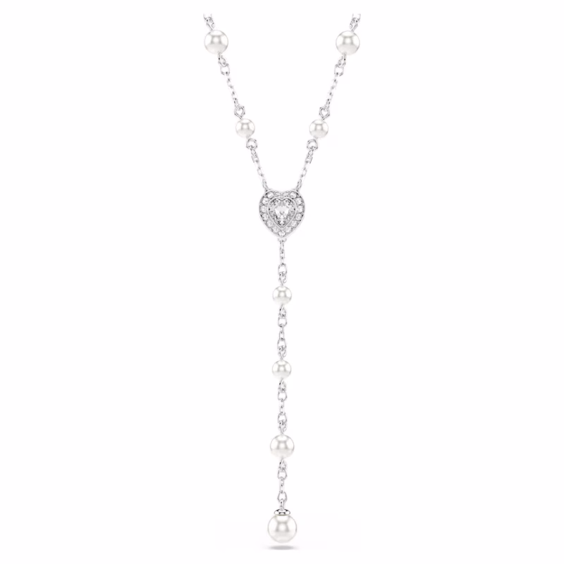 Swarovski Ariana Grande x Swarovski Y-Halskette Verschiedene Schliffe, Kristallperle, Herz, Weiß, Rhodiniert