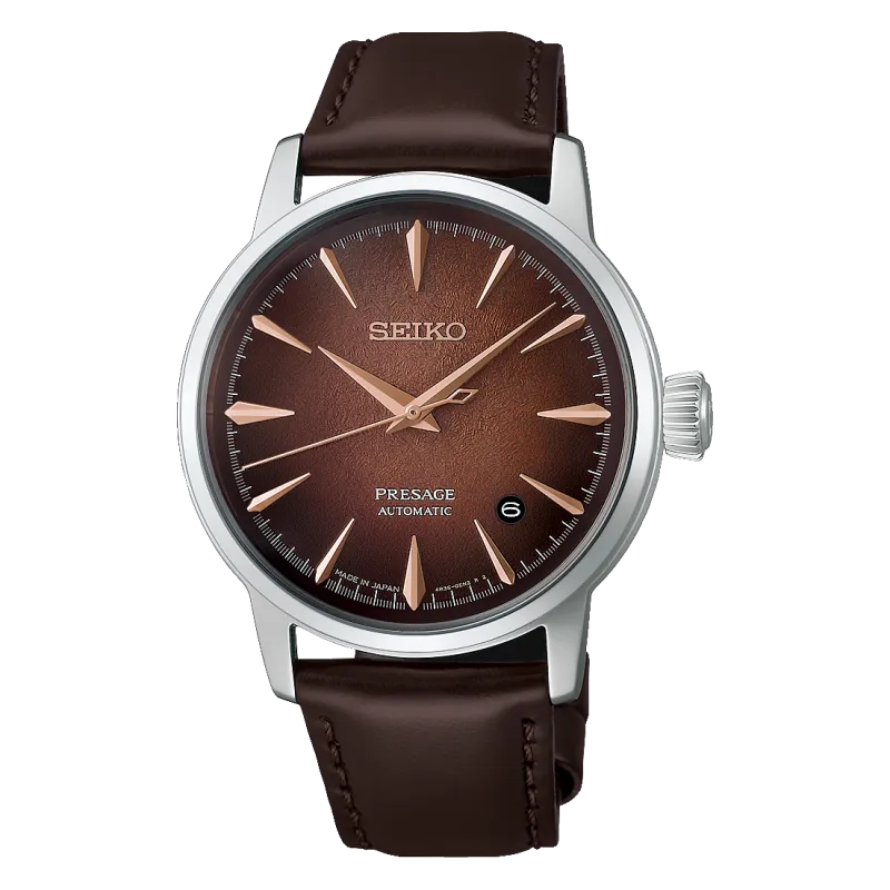 Seiko PRESAGE Automatic 3-Hand Watch, 38mm, Leather Strap, Whiskey Mist (Brown) Men's Watch HCB003J1