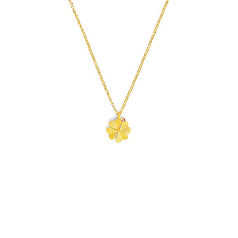 Bernd Wolf Kleenika Design Line Lucky Charm Necklace, Pink Tourmaline, Cloverleaf, 24-Karat Gold Plated