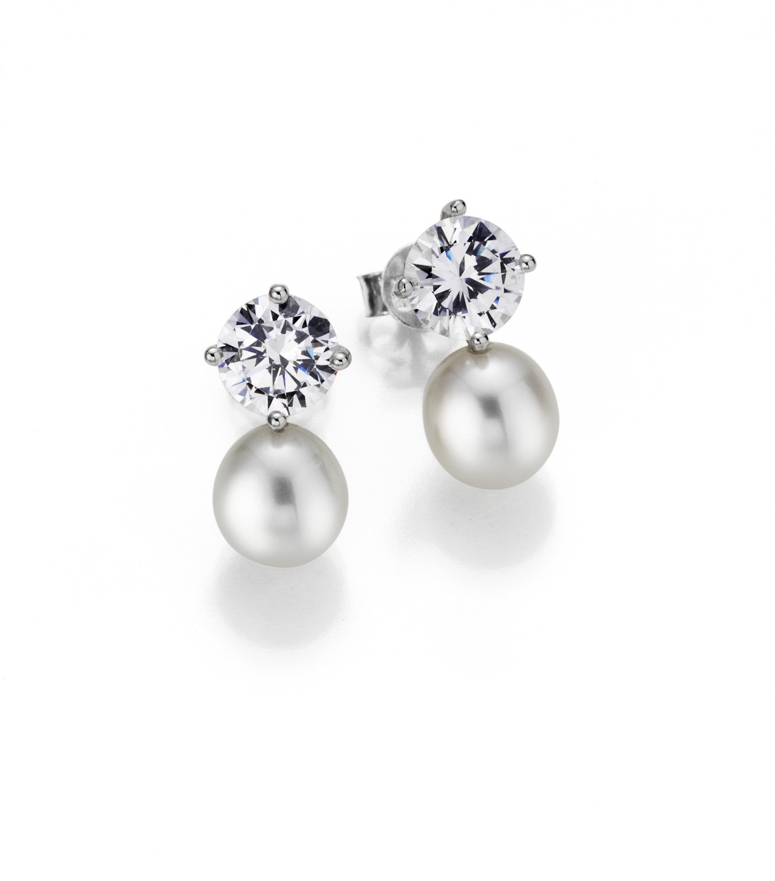 Adriana stud earrings with white freshwater pearl and white zirconia stone S4-W