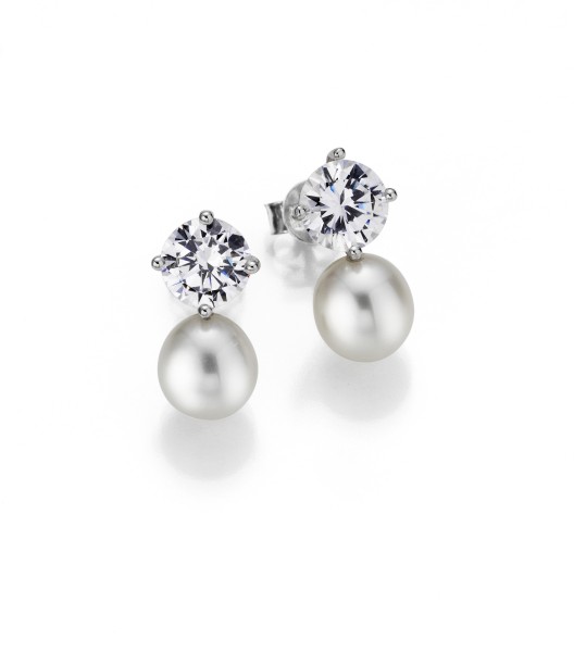 Adriana stud earrings with white freshwater pearl and white zirconia stone S4-W