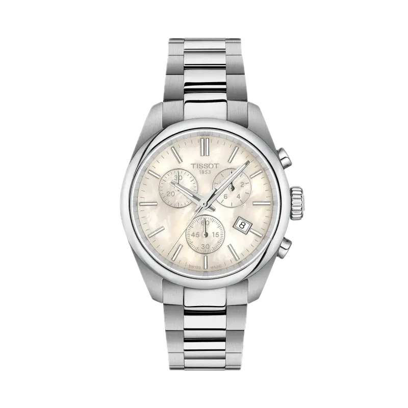 Tissot PR 100 36mm Swiss quartz movement, mother-of-pearl dial, stainless steel bracelet ladies' watch T150.217.11.111.00