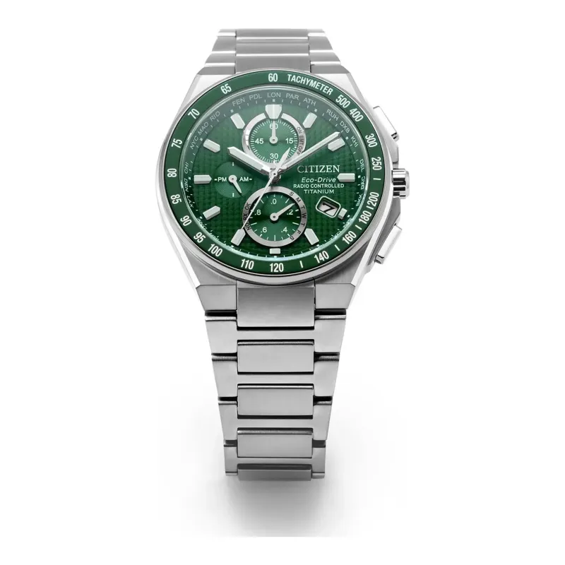 Citizen Eco-Drive Radio Controlled Chronograph Super Titanium Green Men's Watch AT8398-53X