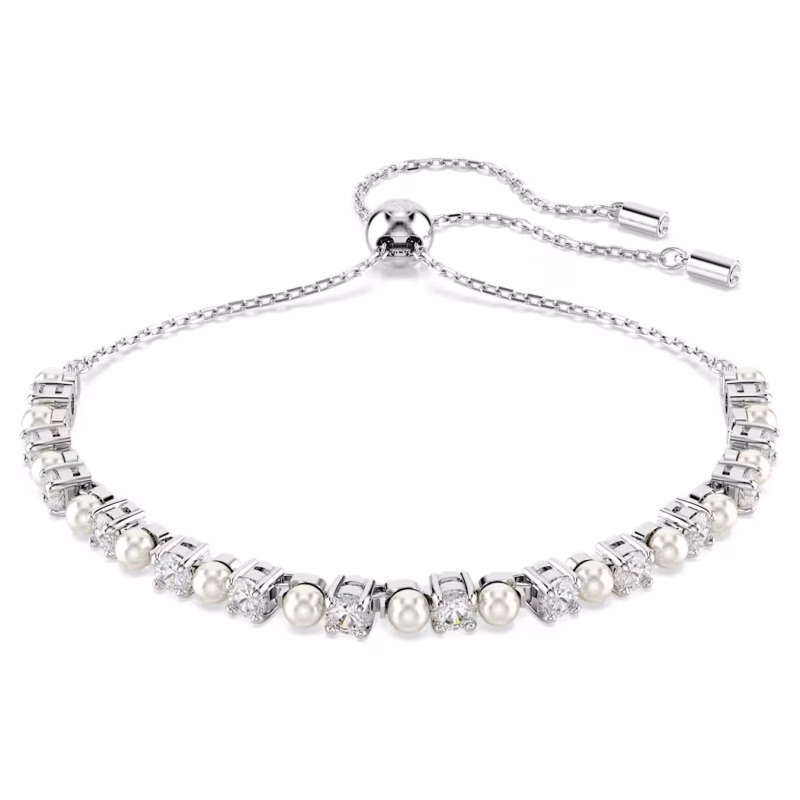 Swarovski Matrix Tennis Armband Kristallperle, Rundschliff, Weiß, Rhodiniert