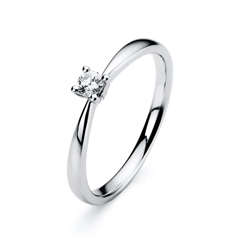 Engagement ring diamond solitaire ring 585 white gold 14kt 0.12ct ring size: 54