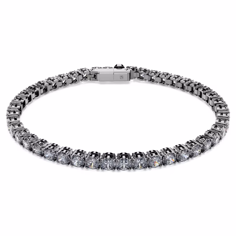 Swarovski Matrix Tennis Bracelet, Round Cut, Grey, Ruthenated