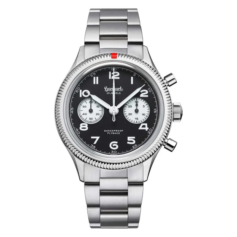 Hanhart 417 ES Flyback Reverse Panda 42 mm Steel Bracelet Silver Men's Watch H721.211-6428