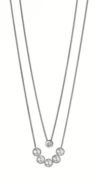 Adriana Double row necklace with 5 freshwater pearls and a zirconia stone S8