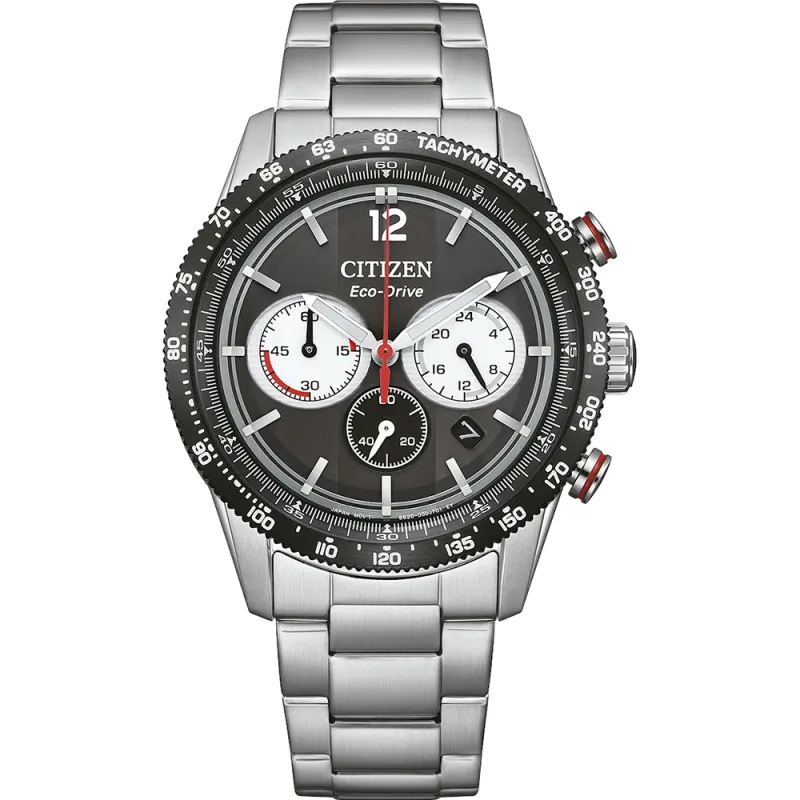 Citizen Eco-Drive Racing Chronograph, stainless steel black, 39.9mm men's watch CA4714-55E
